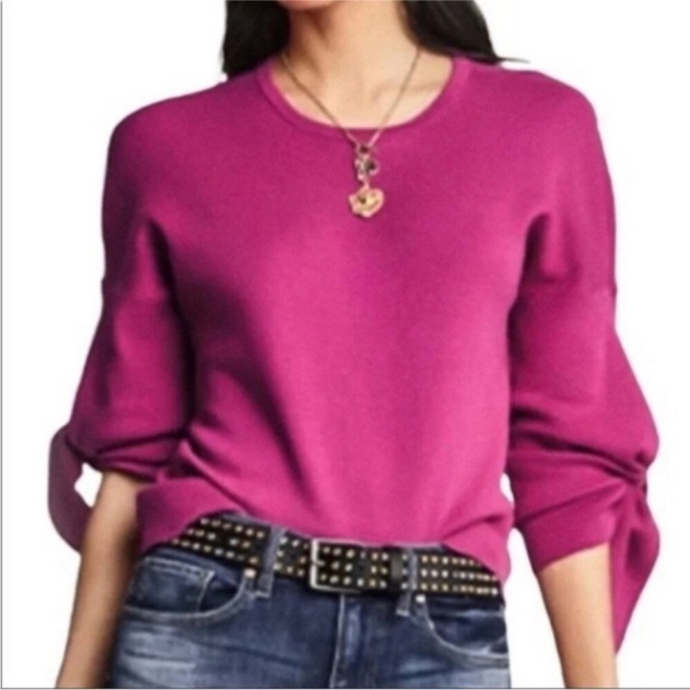 CAbi NWT Med Vibrant Pink Sweater with Bow Sleeves